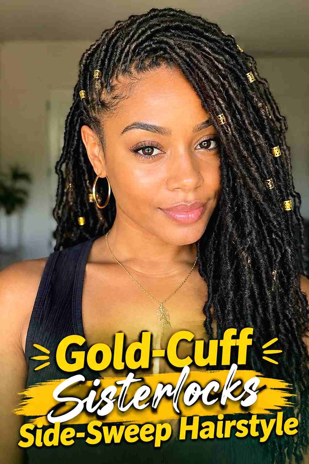 14. Gold Cuff Sisterlocks Side Sweep Hairstyle
