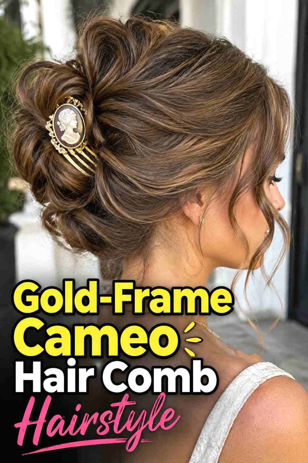 12. Gold Frame Cameo Hair Comb Hairstyle