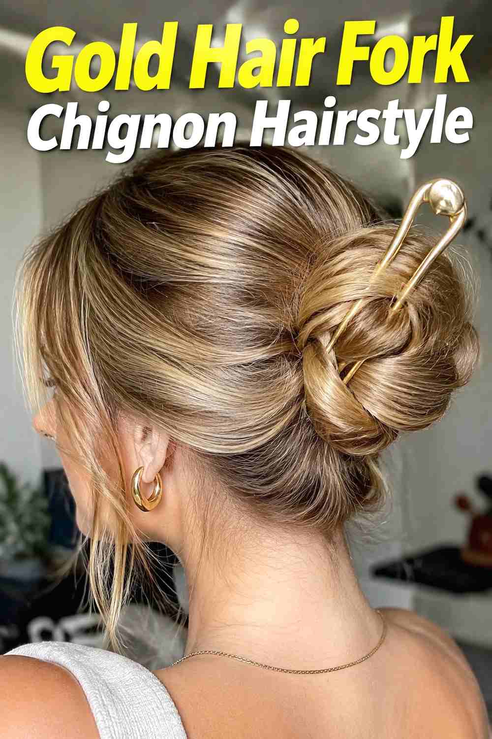 4. Gold Hair Fork Chignon Hairstyle