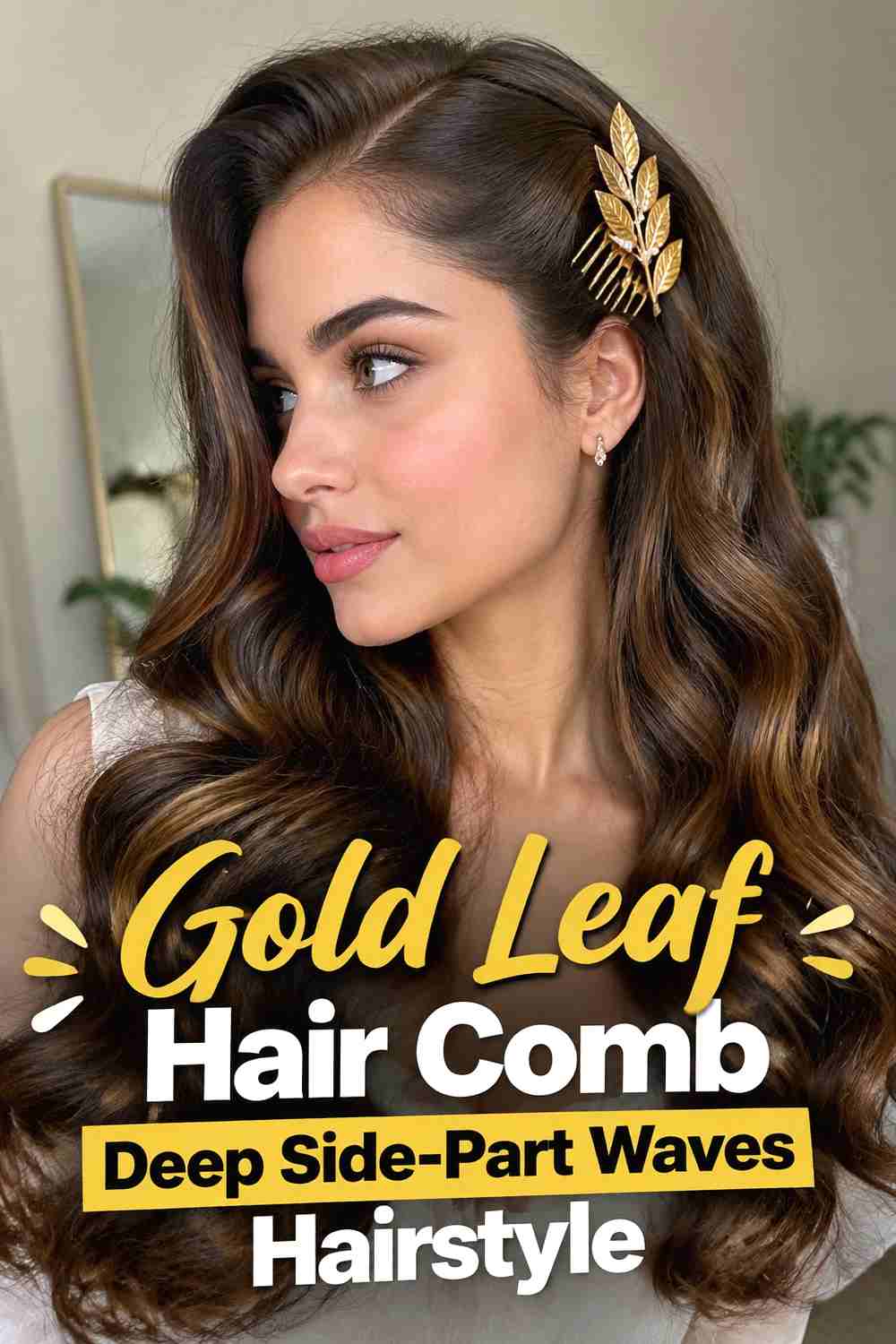 6. Gold Leaf Hair Comb Deep Side Part Waves Hairstyle