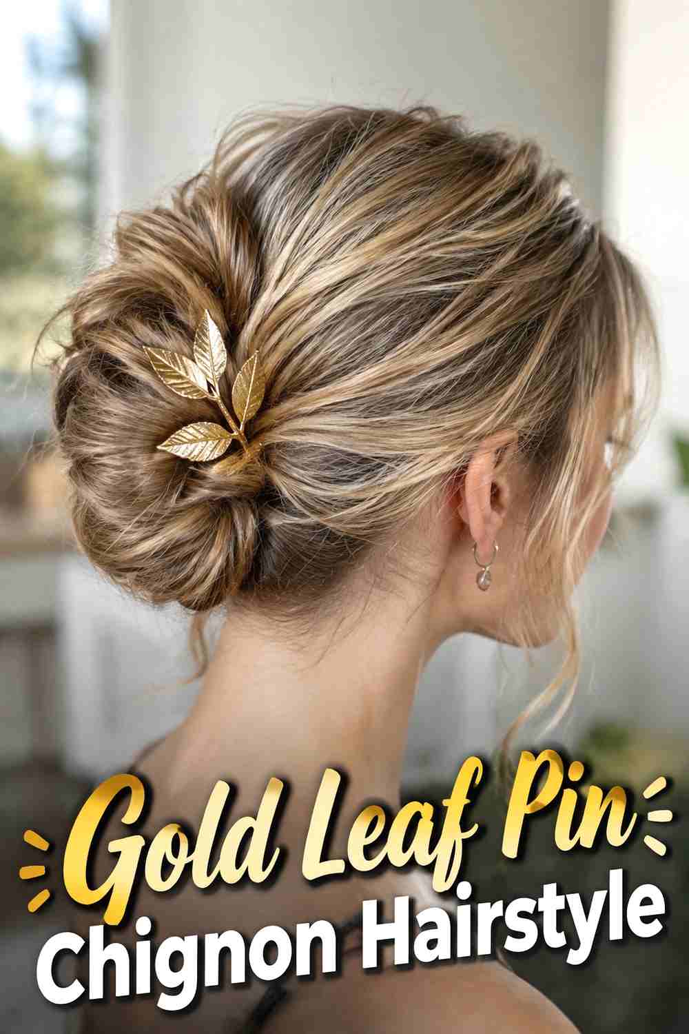 11. Gold Leaf Pin Chignon Hairstyle