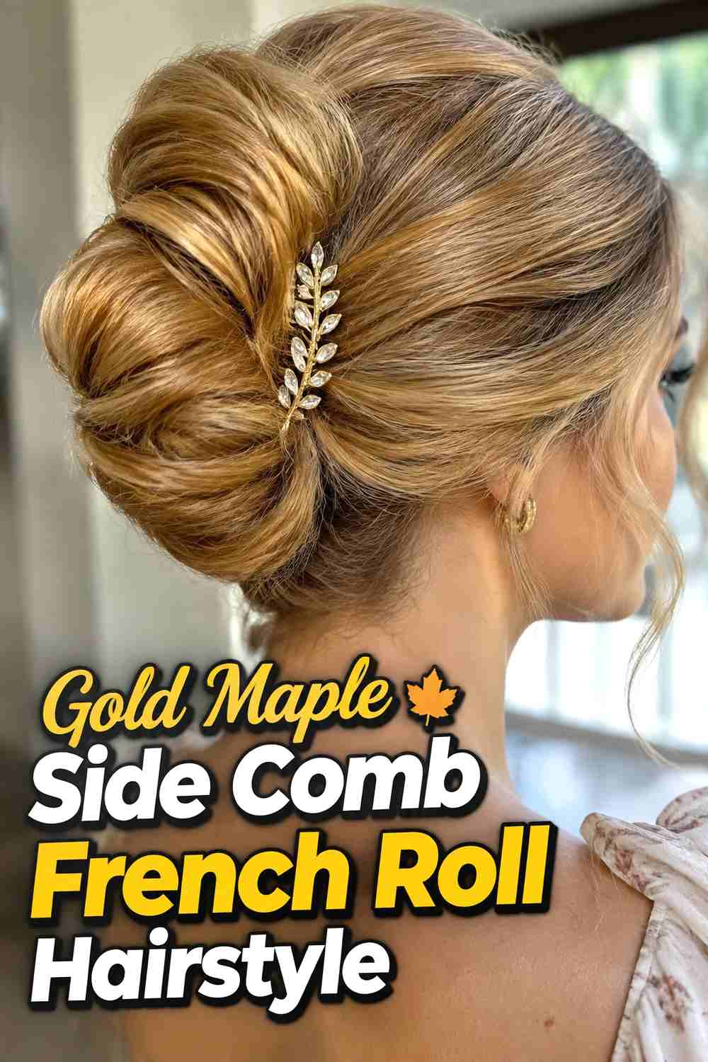 12. Gold Maple Side Comb French Roll Hairstyle