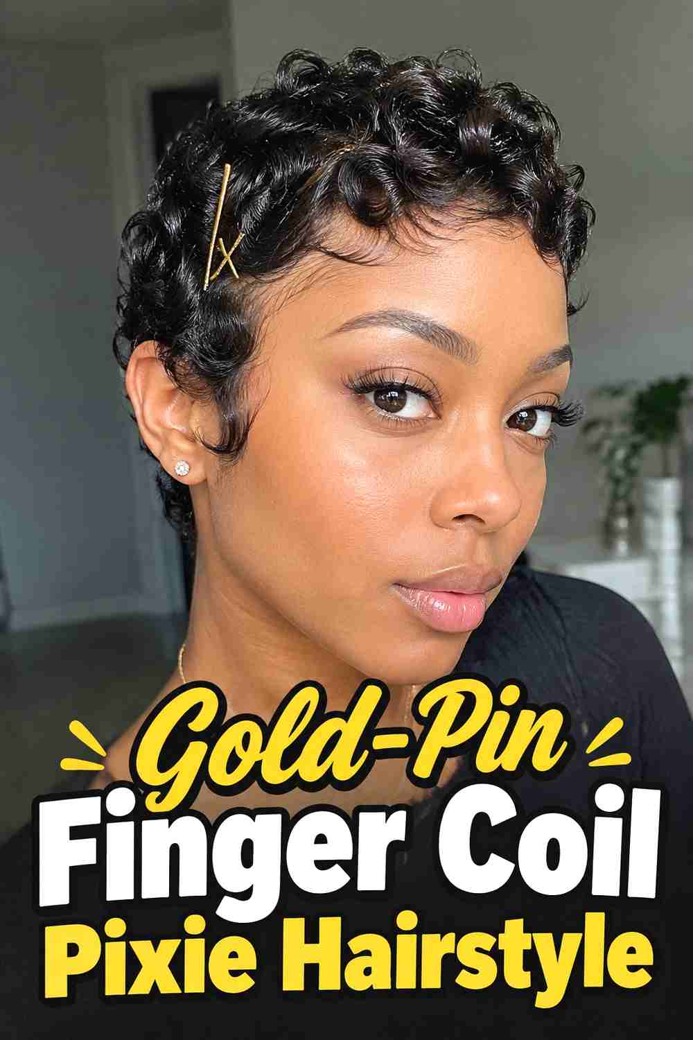 13. Gold Pin Finger Coil Pixie Hairstyle