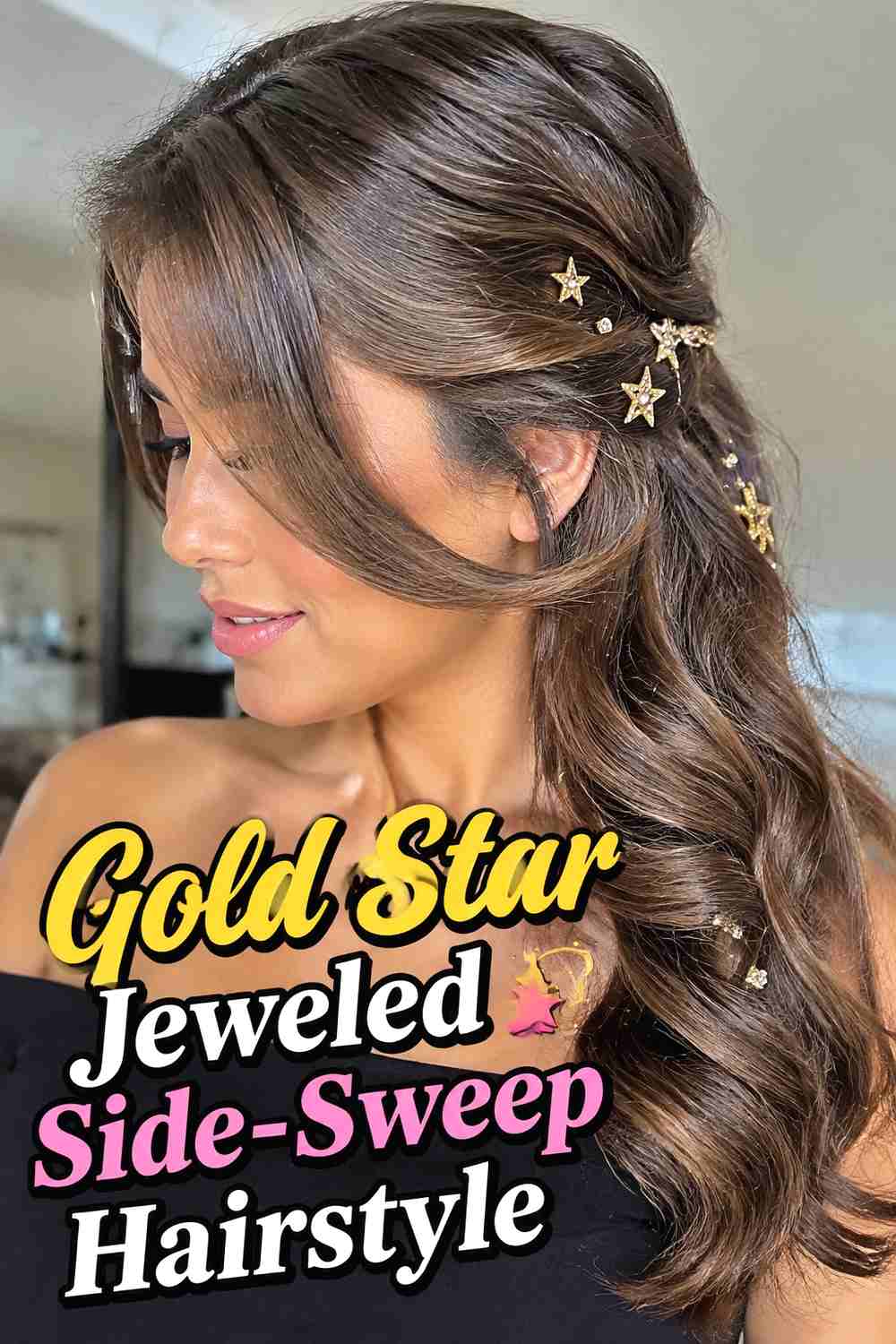 16. Gold Star Jeweled Side Sweep Hairstyle