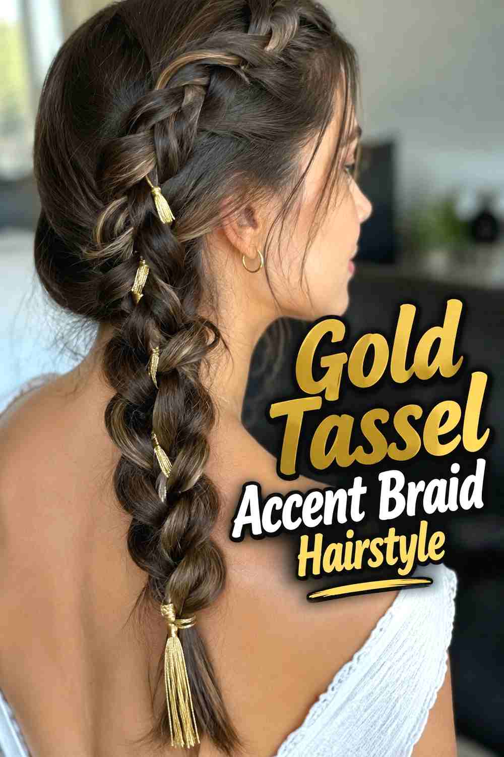 1. Gold Tassel Accent Braid Hairstyle