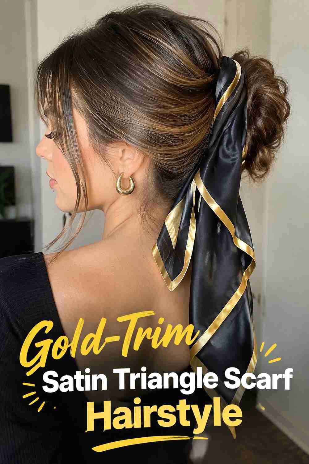 12. Gold Trim Satin Triangle Scarf Hairstyle