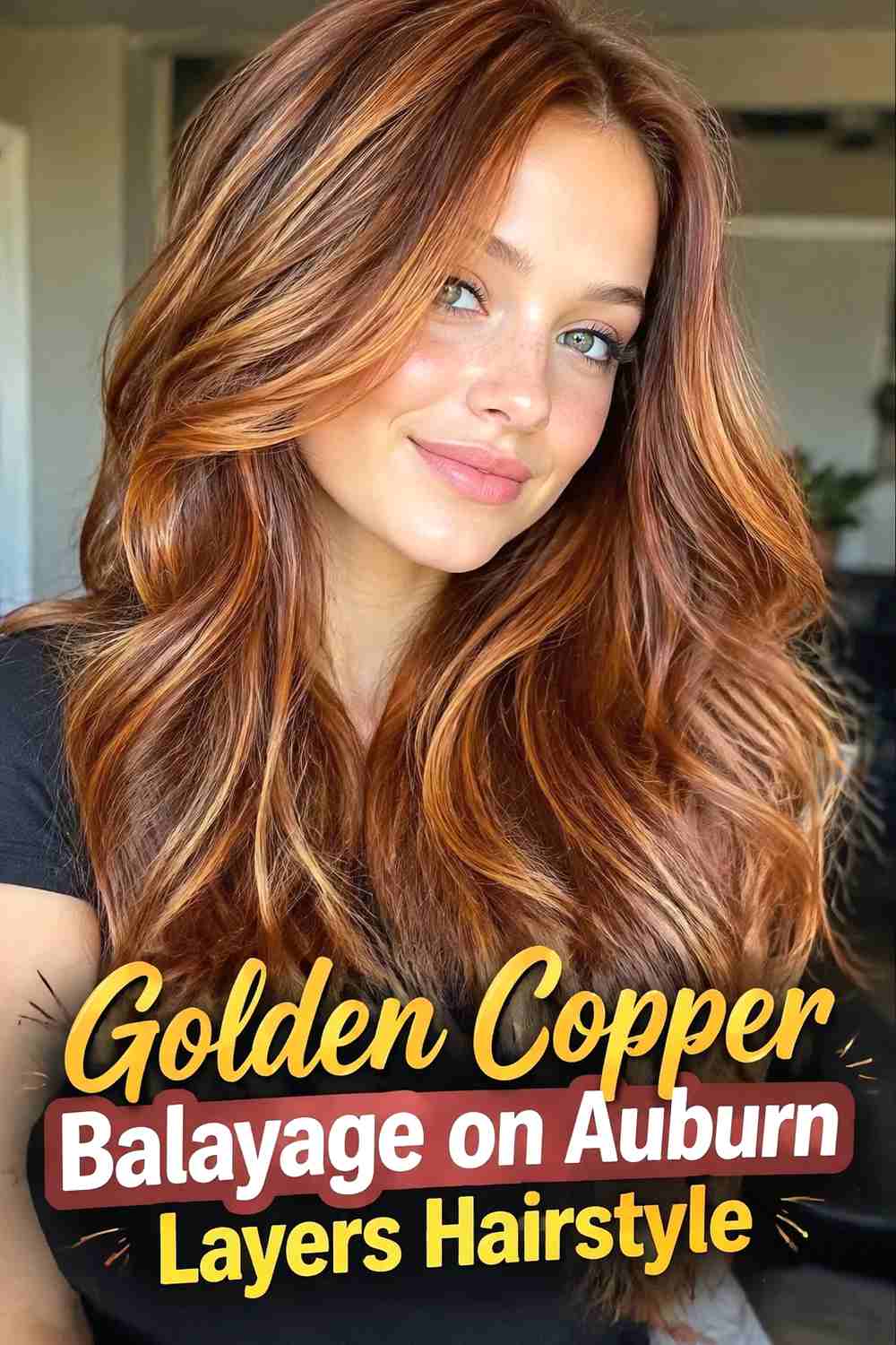 7. Golden Copper Balayage On Auburn Layers Hairstyle