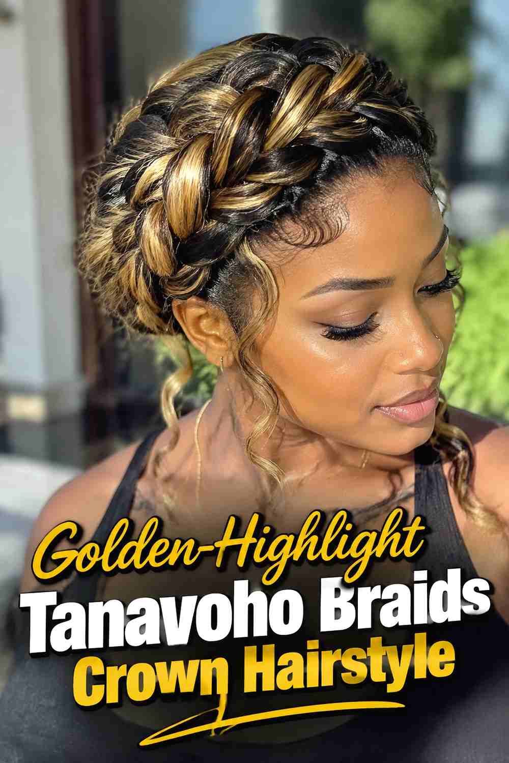 13. Golden Highlight Tanavoho Braids Crown Hairstyle