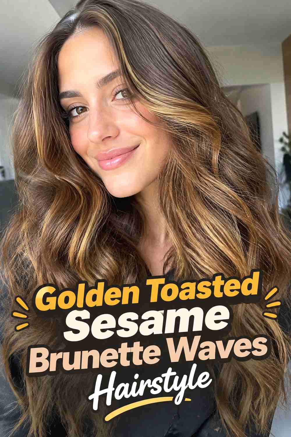 2. Golden Toasted Sesame Brunette Waves Hairstyle