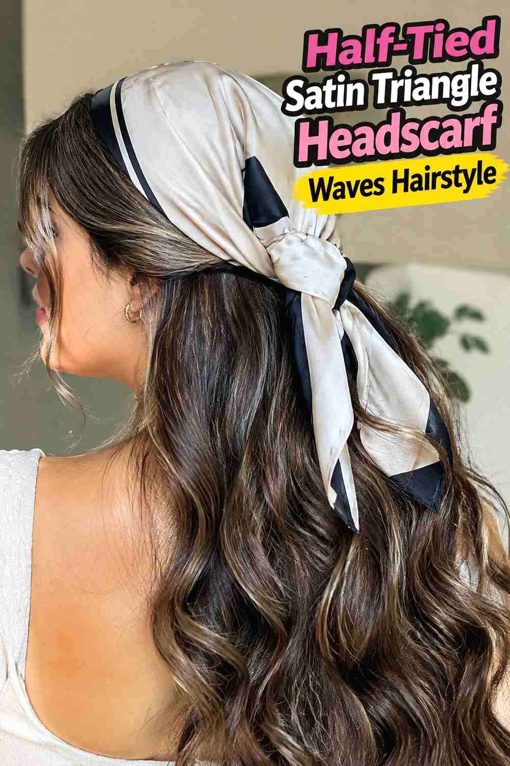 8. Half Tied Satin Triangle Headscarf Waves Hairstyle