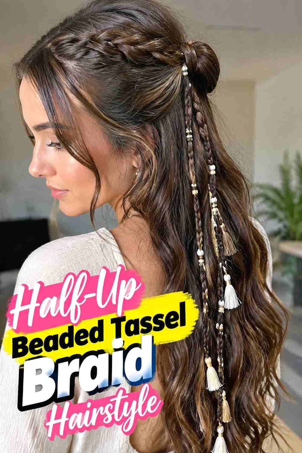 8. Half Up Beaded Tassel Braid Hairstyle