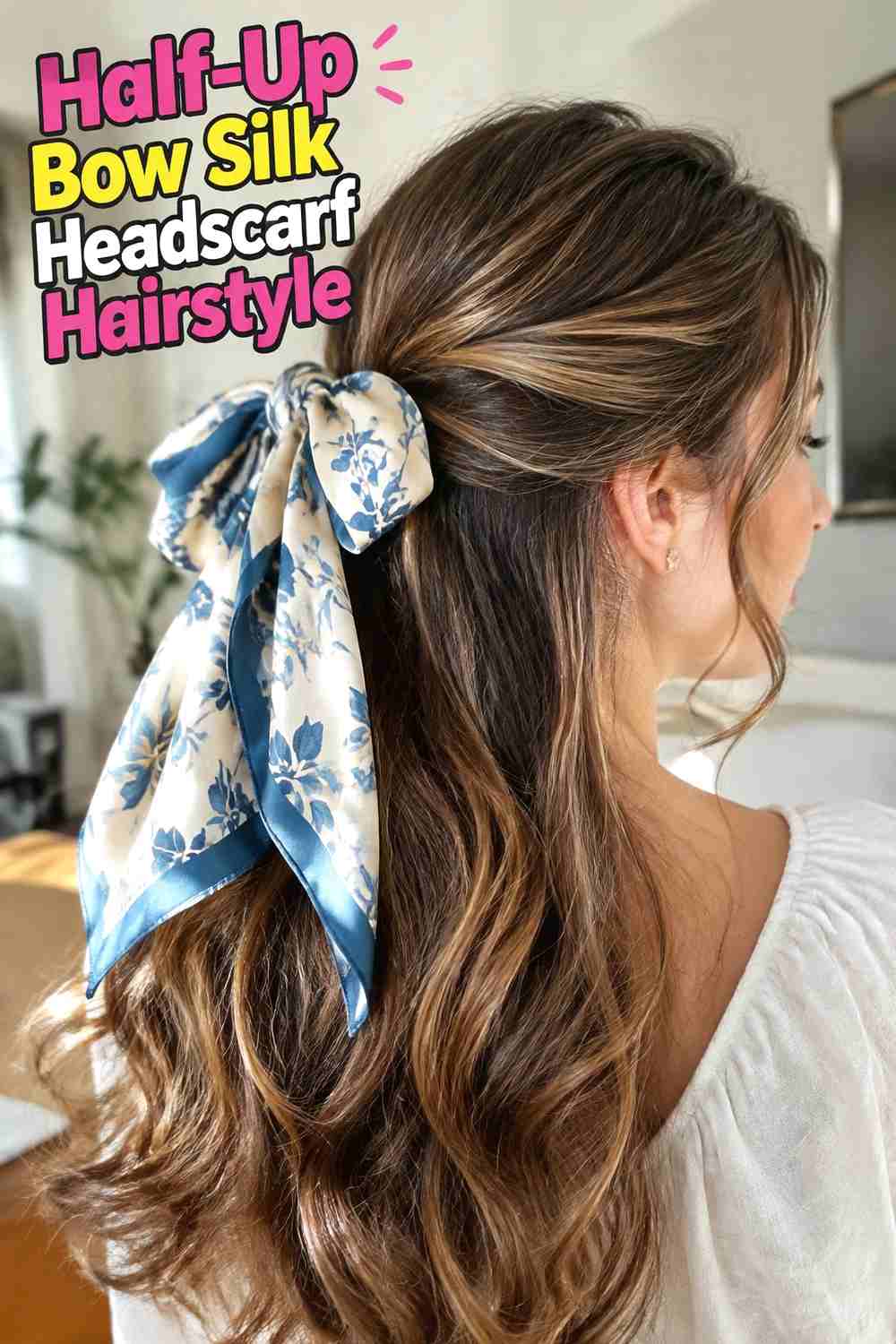3. Half Up Bow Silk Headscarf Hairstyle