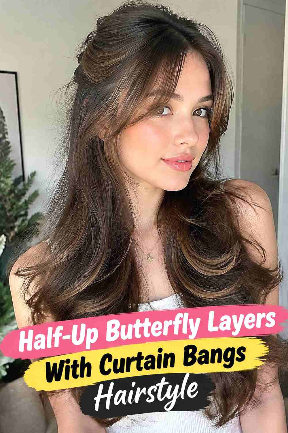 13. Half Up Butterfly Layers With Curtain Bangs Hairstyle