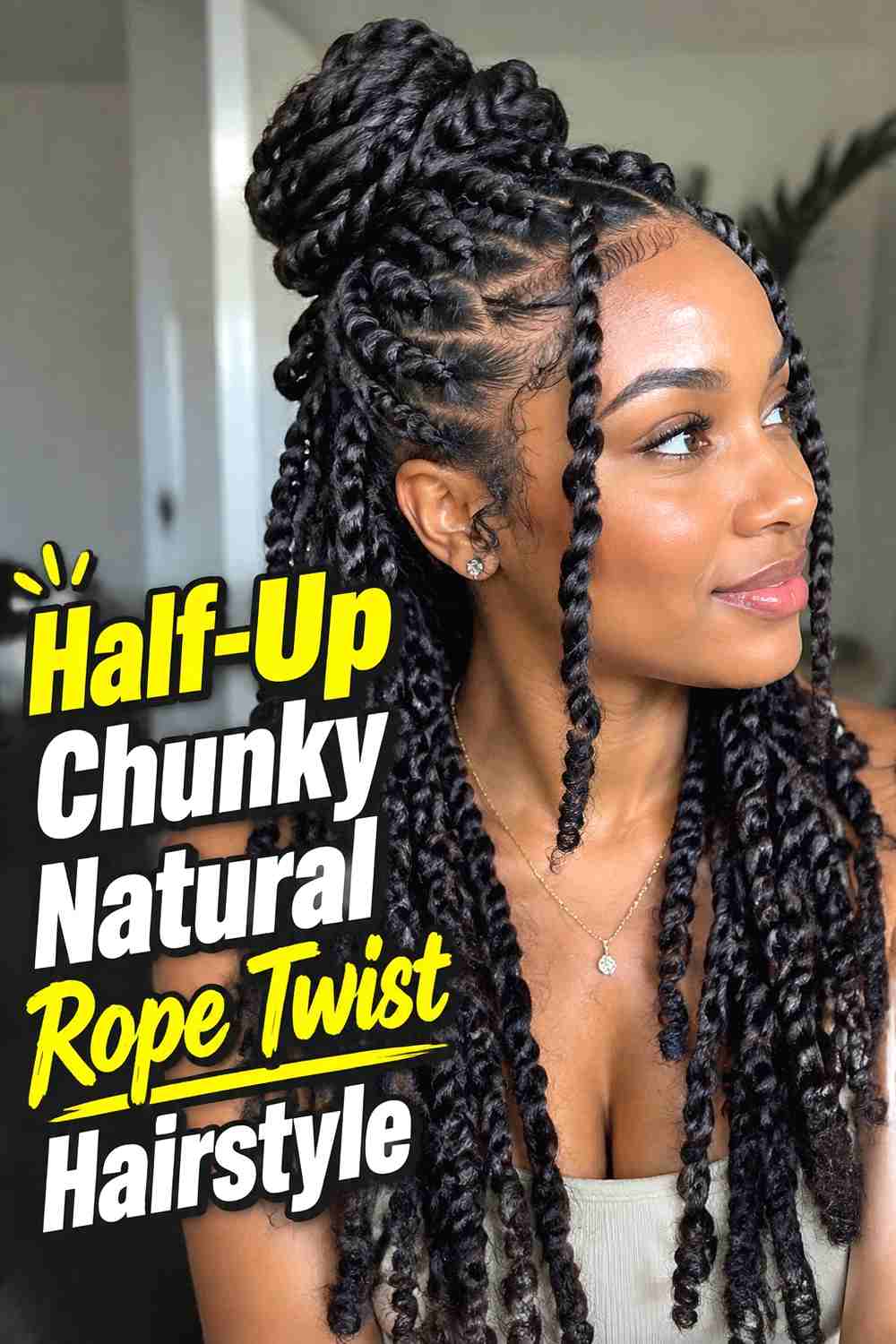 5. Half Up Chunky Natural Rope Twist Hairstyle