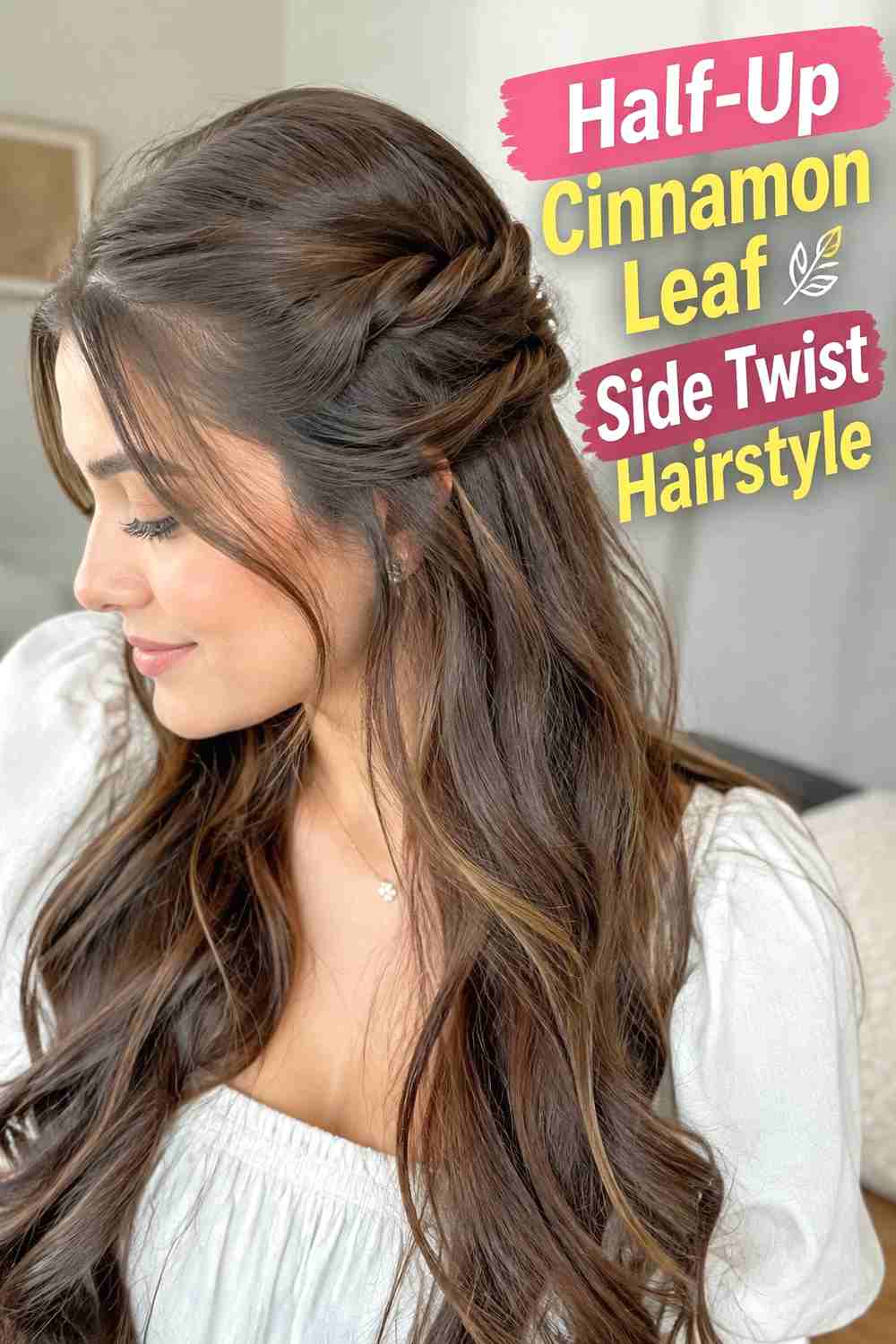 4. Half Up Cinnamon Leaf Side Twist Hairstyle