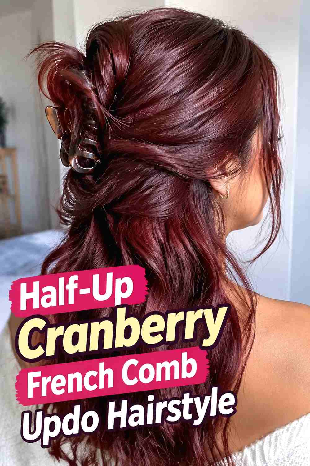 10. Half Up Cranberry French Comb Updo Hairstyle
