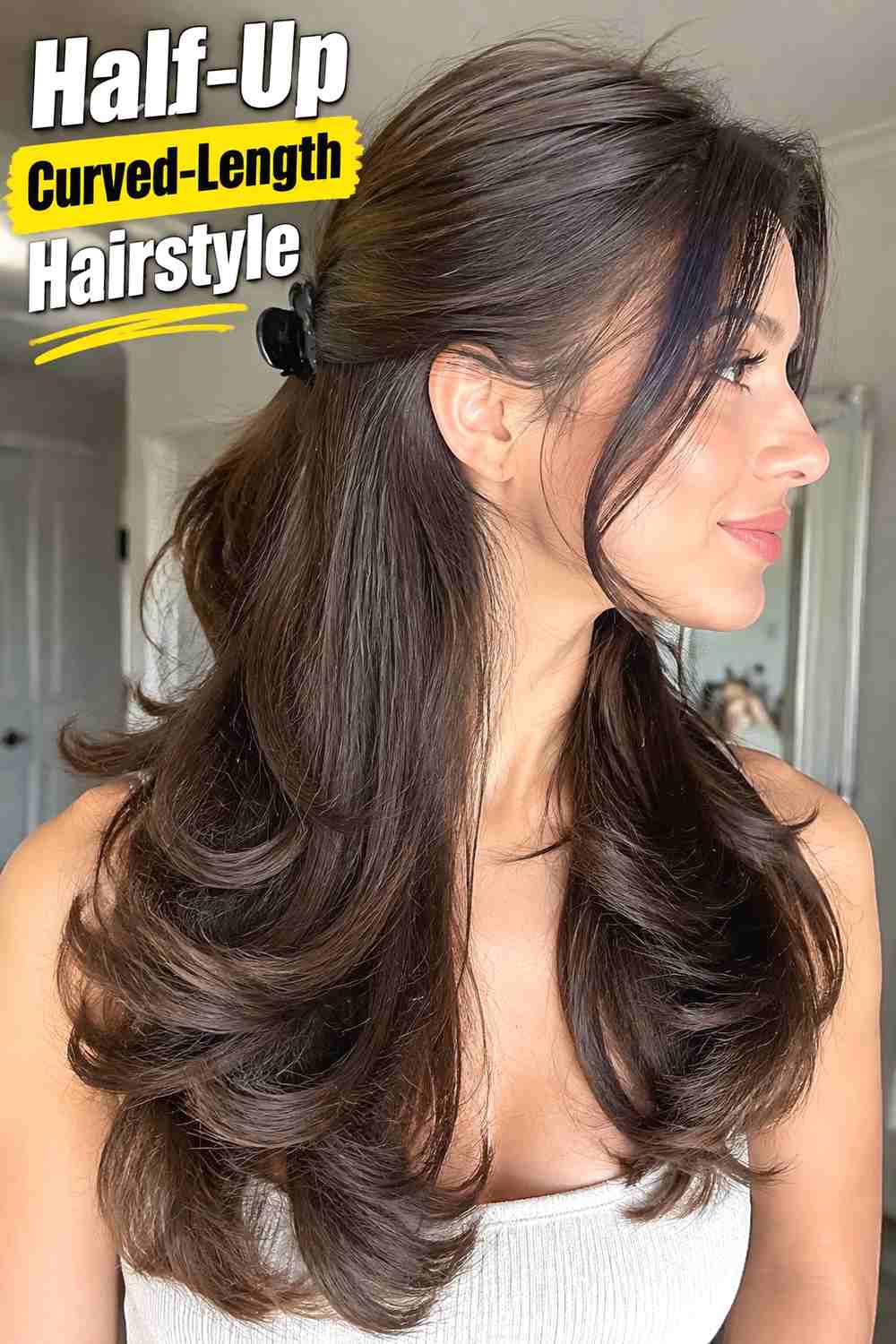 13. Half Up Curved Length Hairstyle