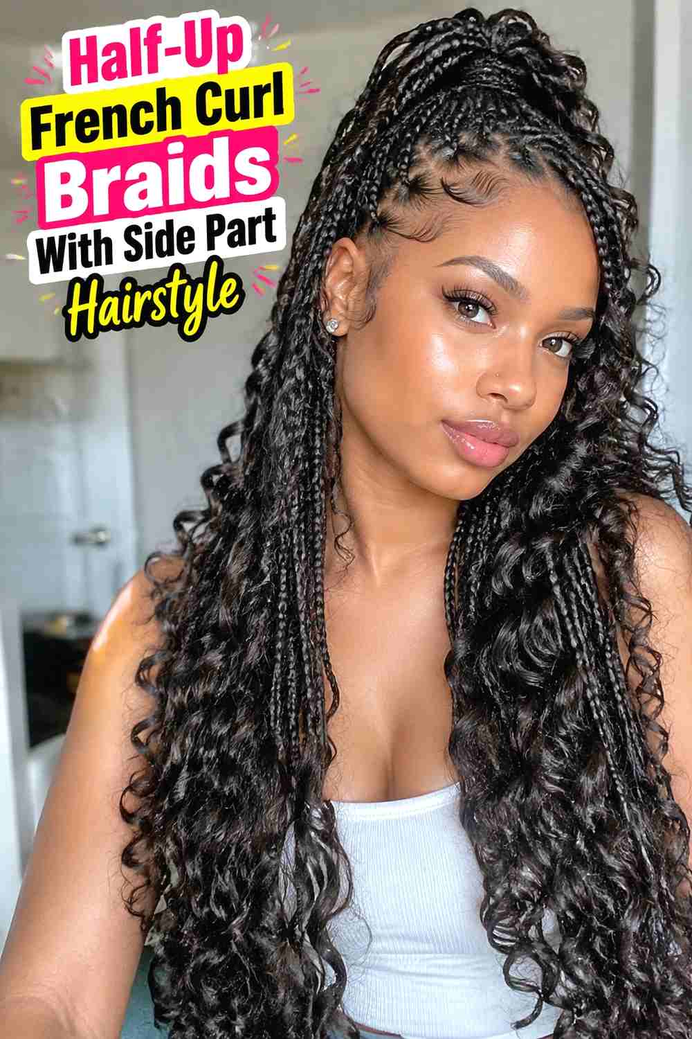 12. Half Up French Curl Braids With Side Part Hairstyle