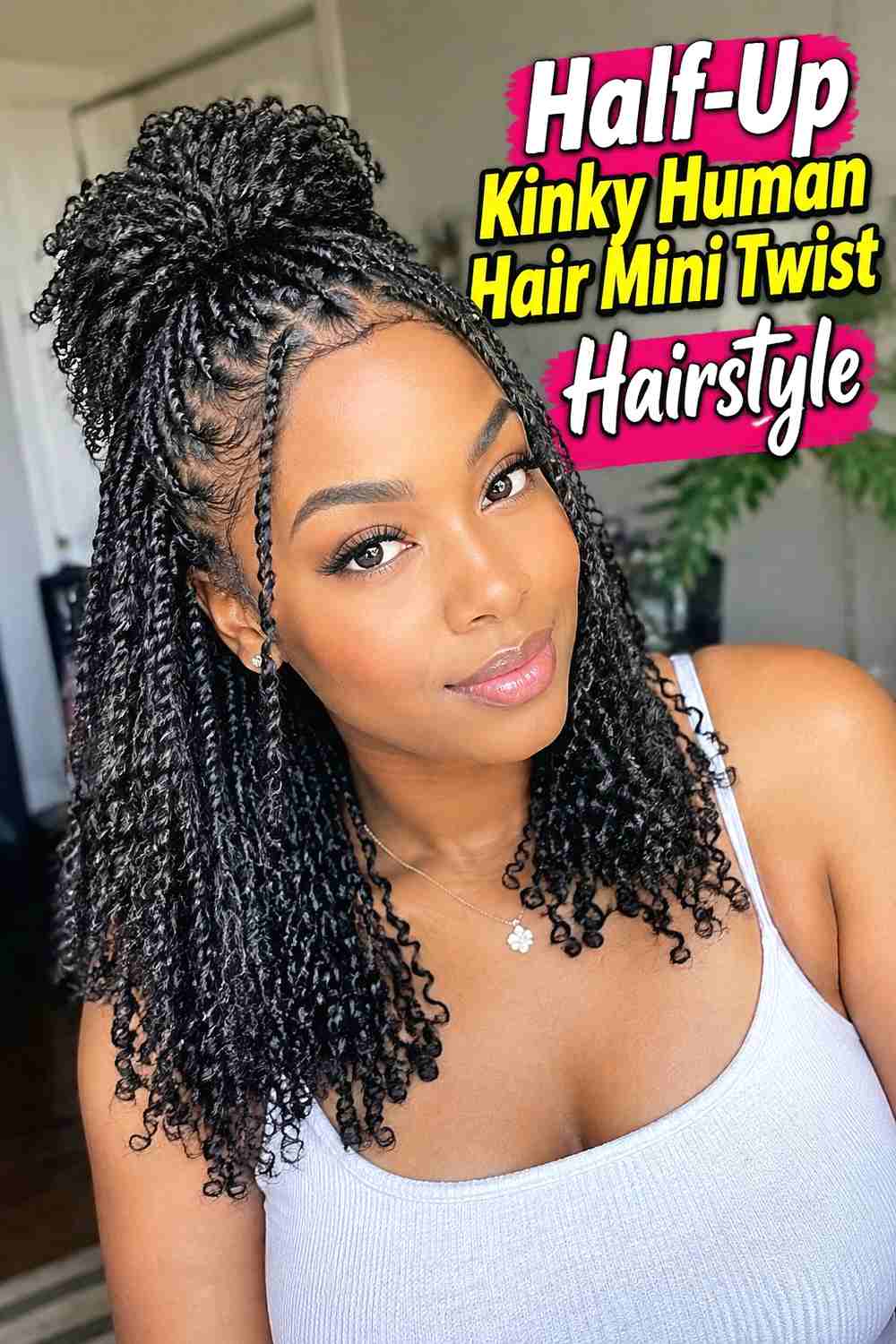 8. Half Up Kinky Human Hair Mini Twist Hairstyle