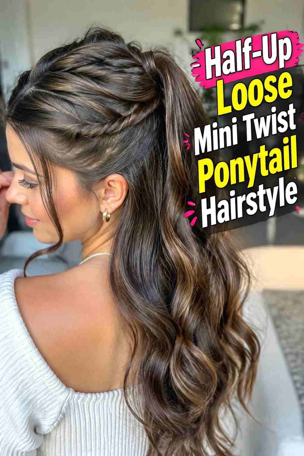 8. Half Up Loose Mini Twist Ponytail Hairstyle