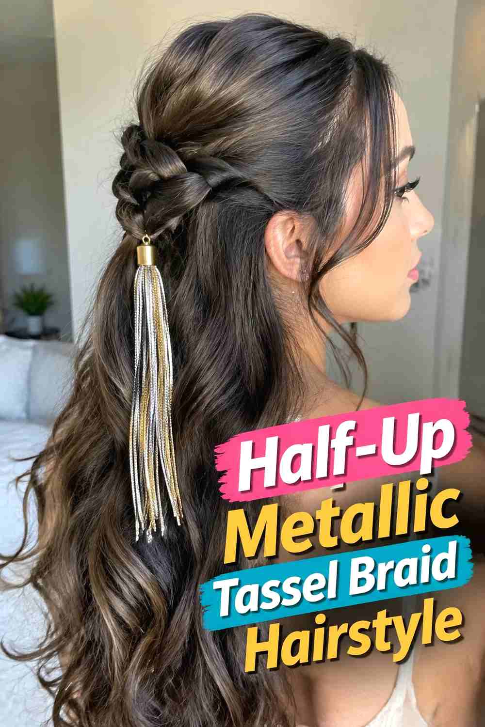 7. Half Up Metallic Tassel Braid Hairstyle