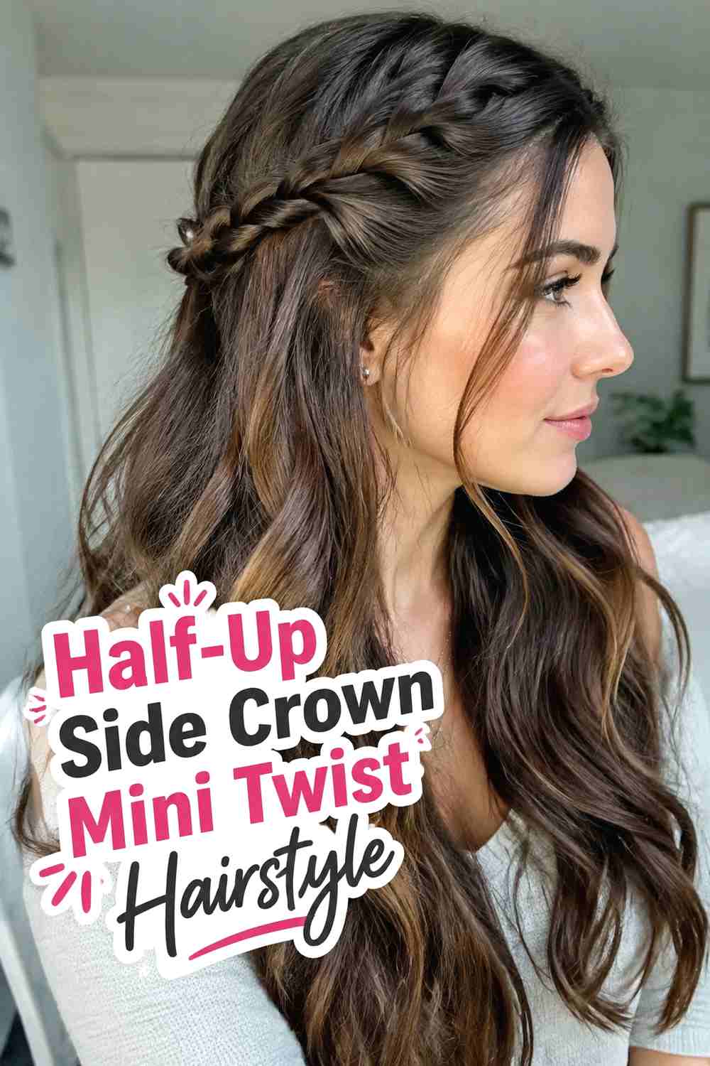 8. Half Up Side Crown Mini Twist Hairstyle