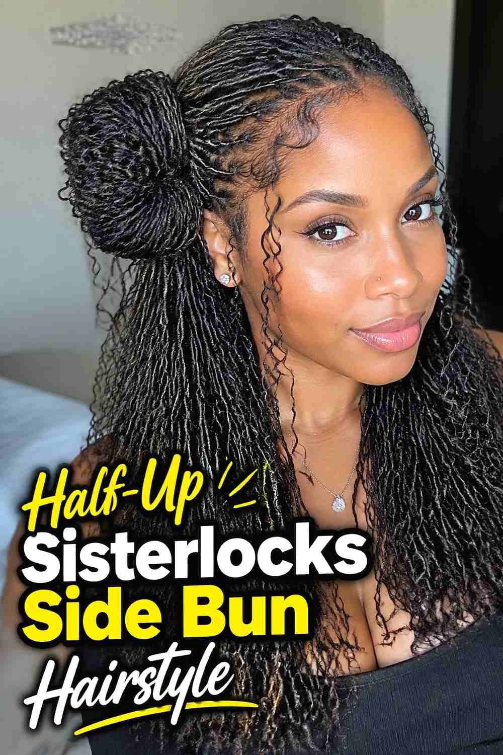 5. Half Up Sisterlocks Side Bun Hairstyle