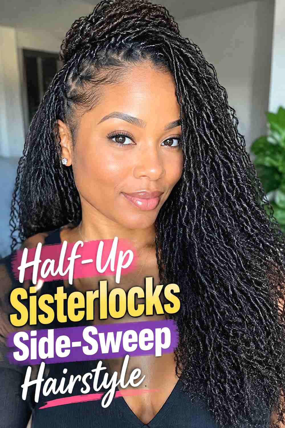 8. Half Up Sisterlocks Side Sweep Hairstyle