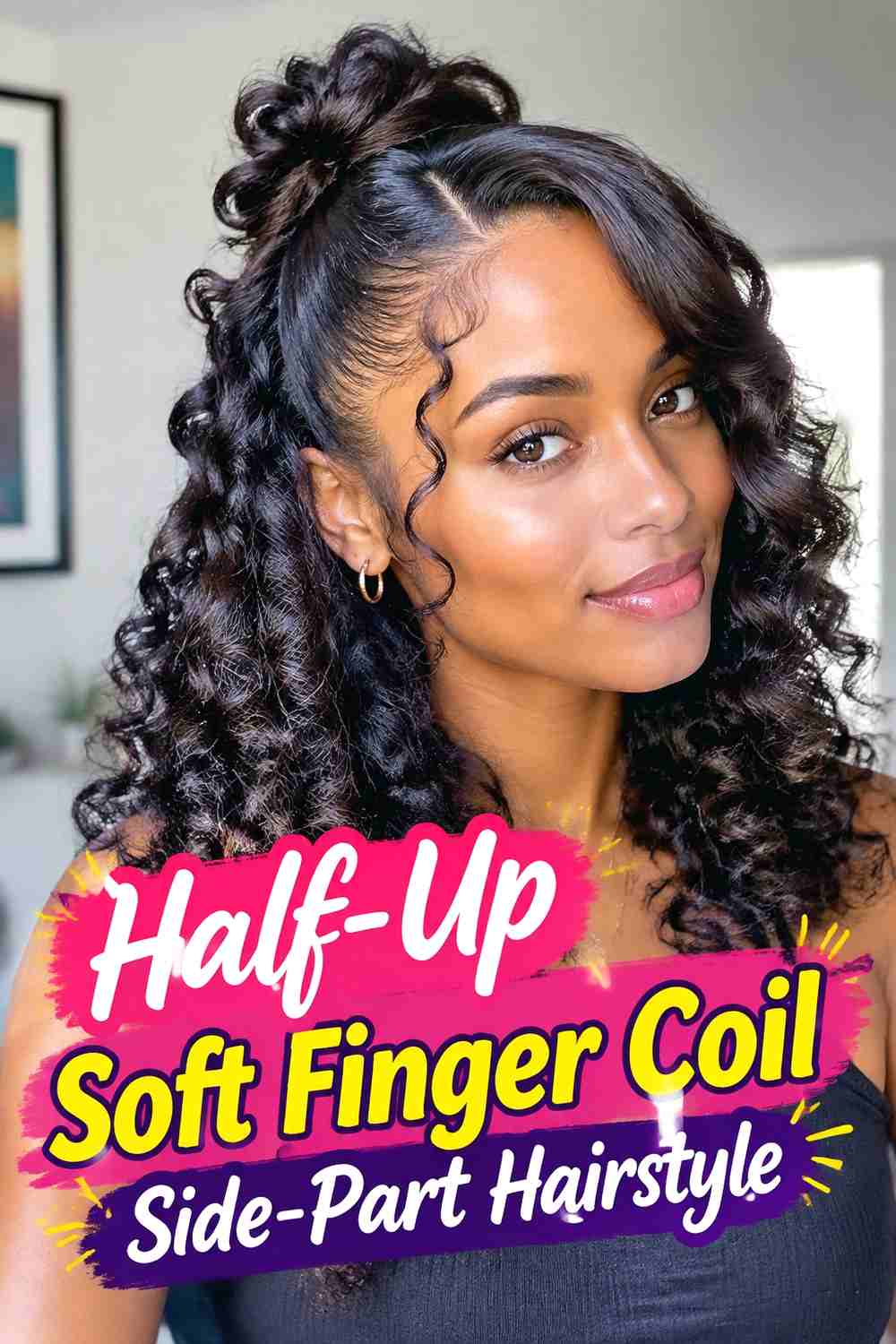16. Half Up Soft Finger Coil Side Part Hairstyle