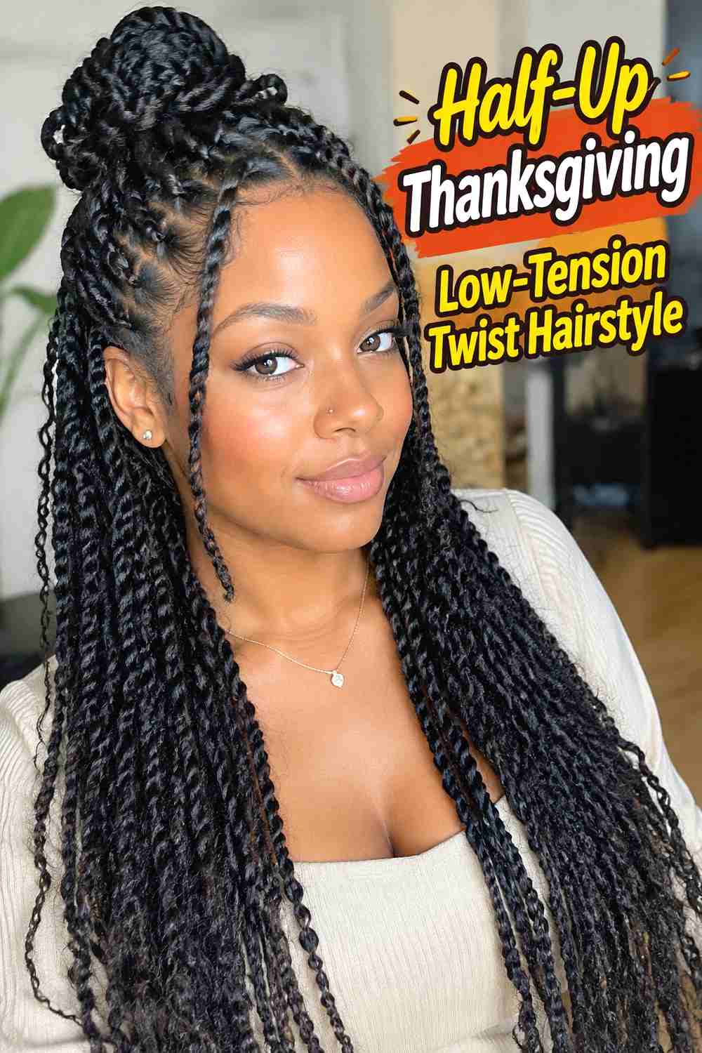 4. Half Up Thanksgiving Low Tension Twist Hairstyle