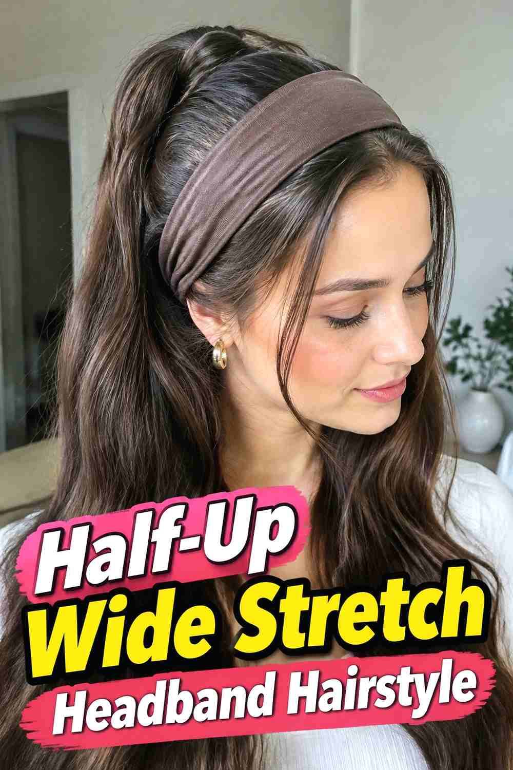 3. Half Up Wide Stretch Headband Hairstyle