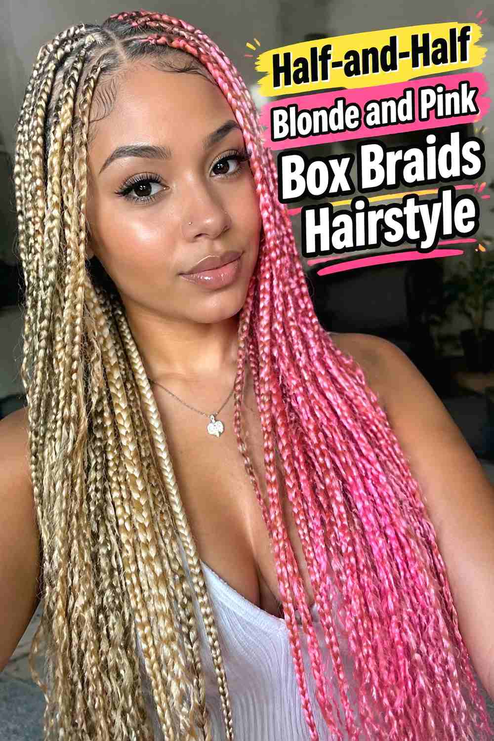 1. Half And Half Blonde And Pink Box Braids Hairstyle
