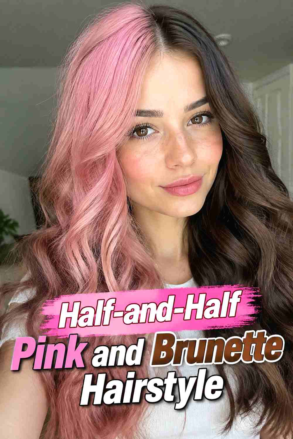 1. Half And Half Pink And Brunette Hairstyle