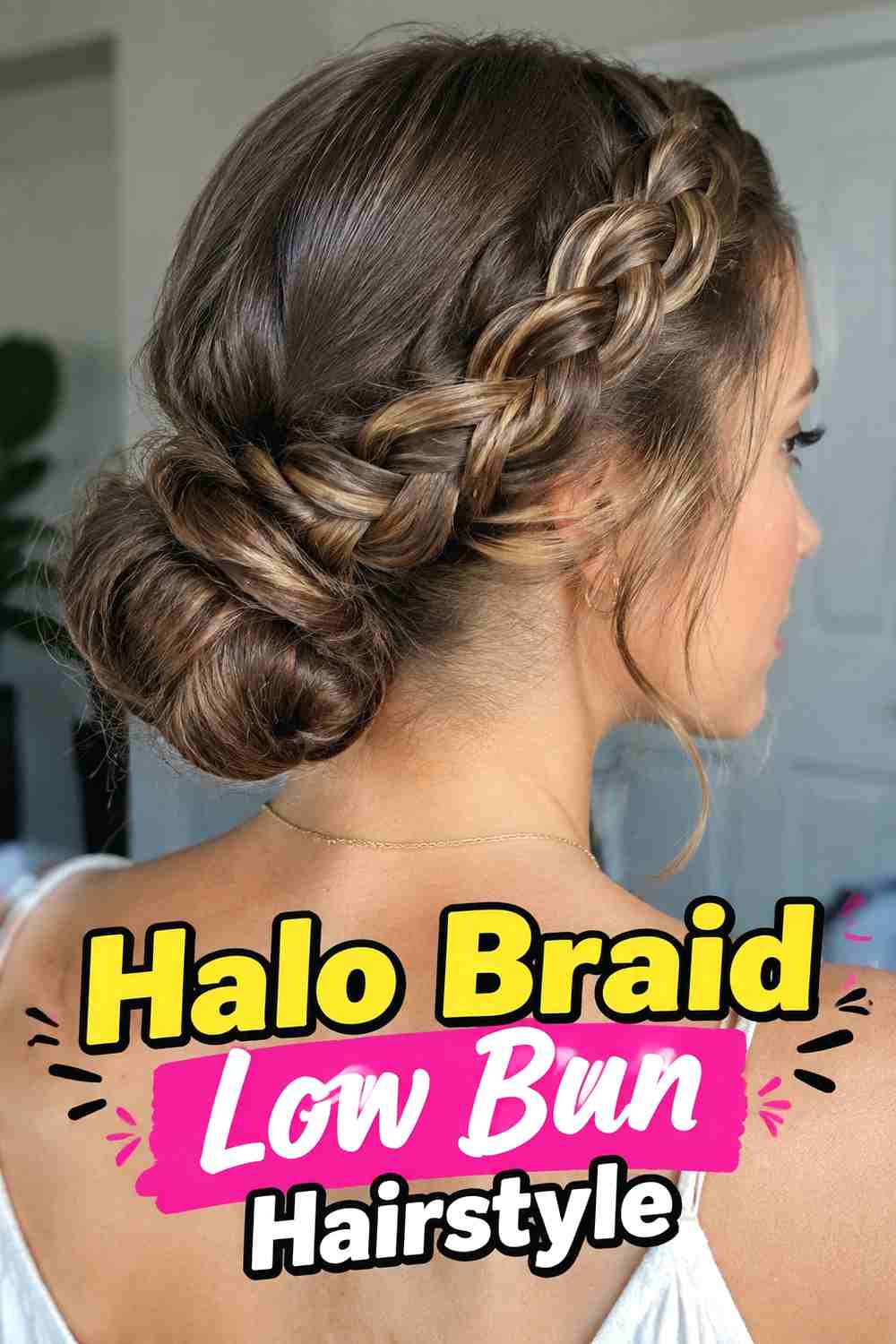 8. Halo Braid Low Bun Hairstyle