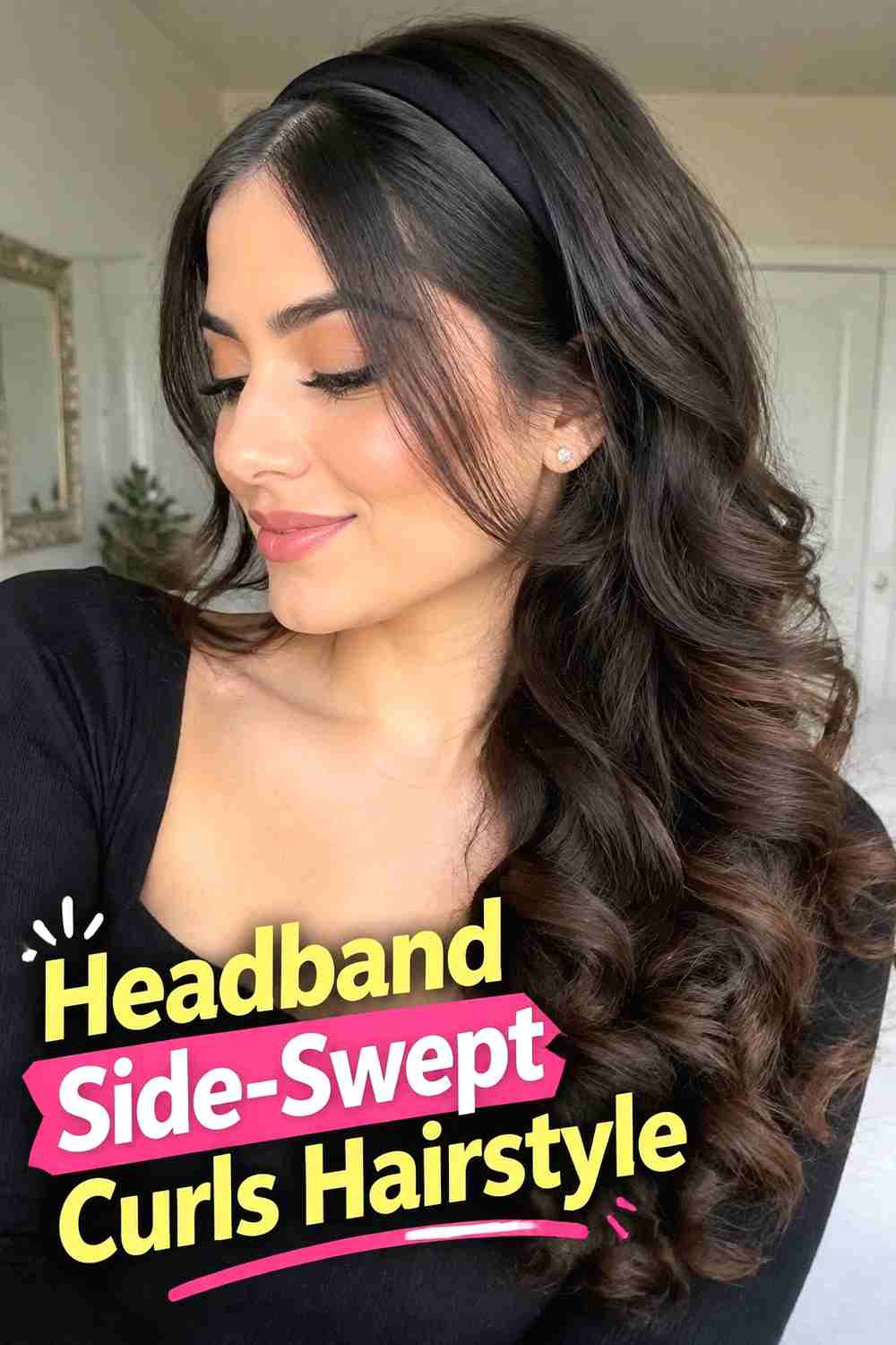 13. Headband Side Swept Curls Hairstyle