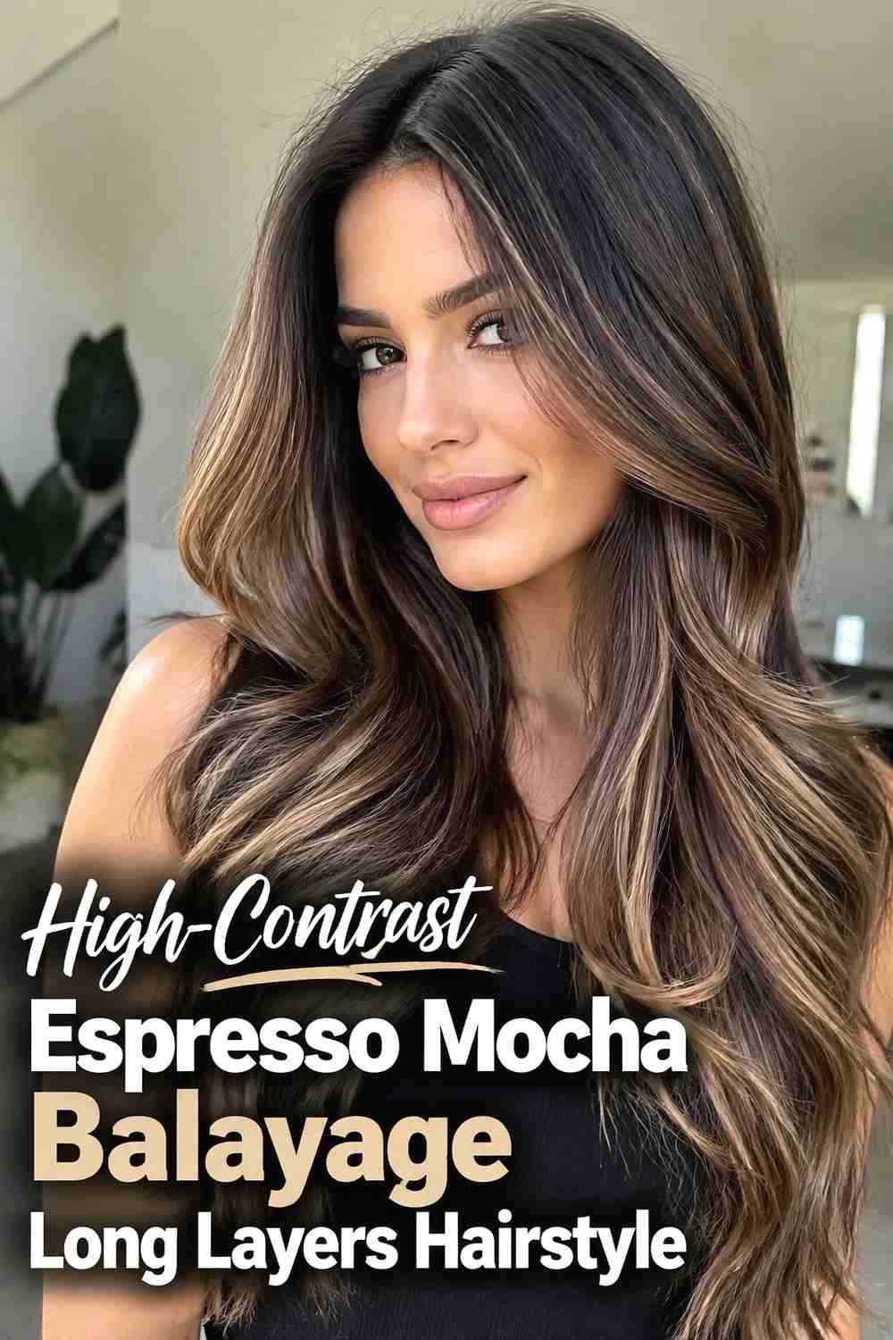 4. High Contrast Espresso Mocha Balayage Long Layers Hairstyle