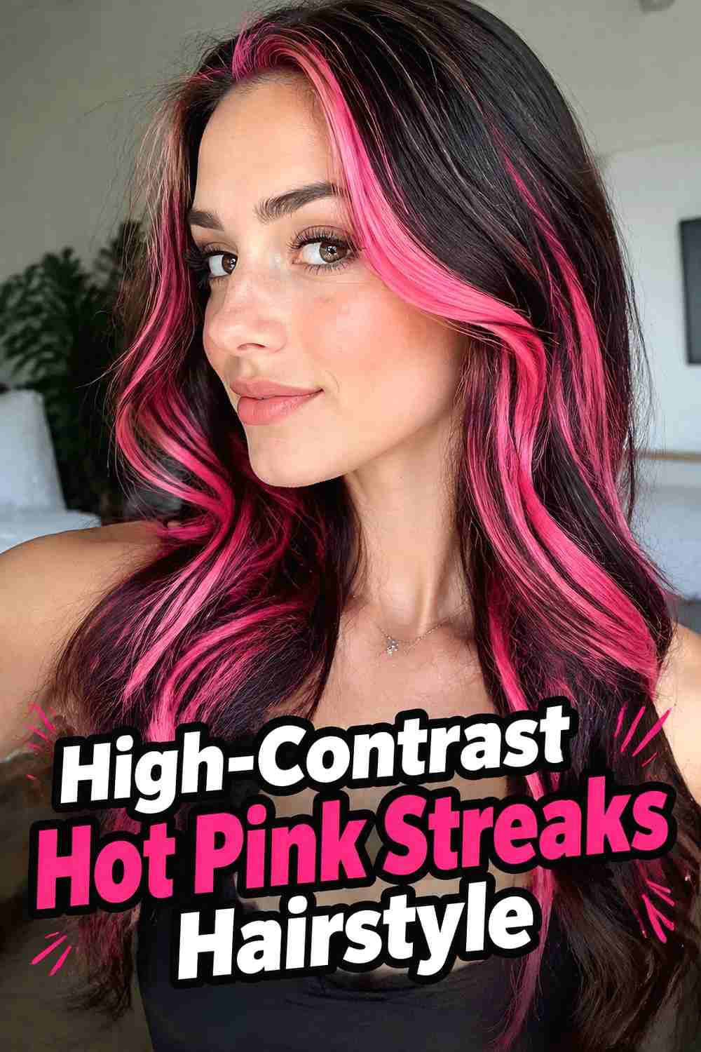 18. High Contrast Hot Pink Streaks Hairstyle