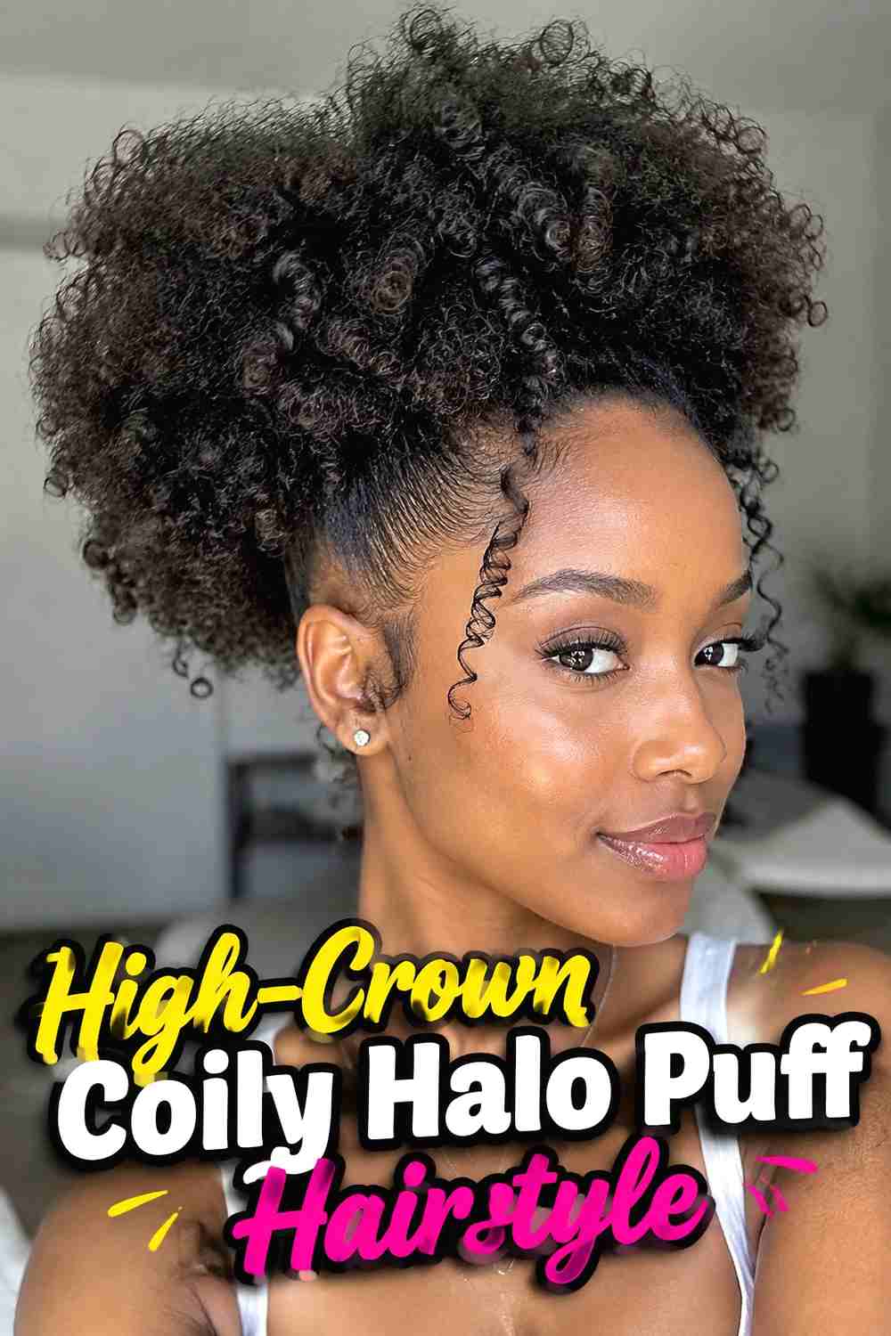 2. High Crown Coily Halo Puff Hairstyle
