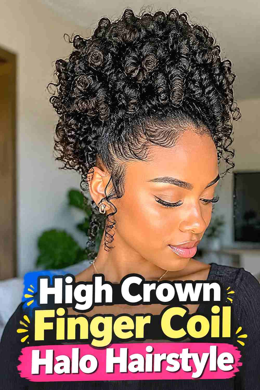 4. High Crown Finger Coil Halo Hairstyle