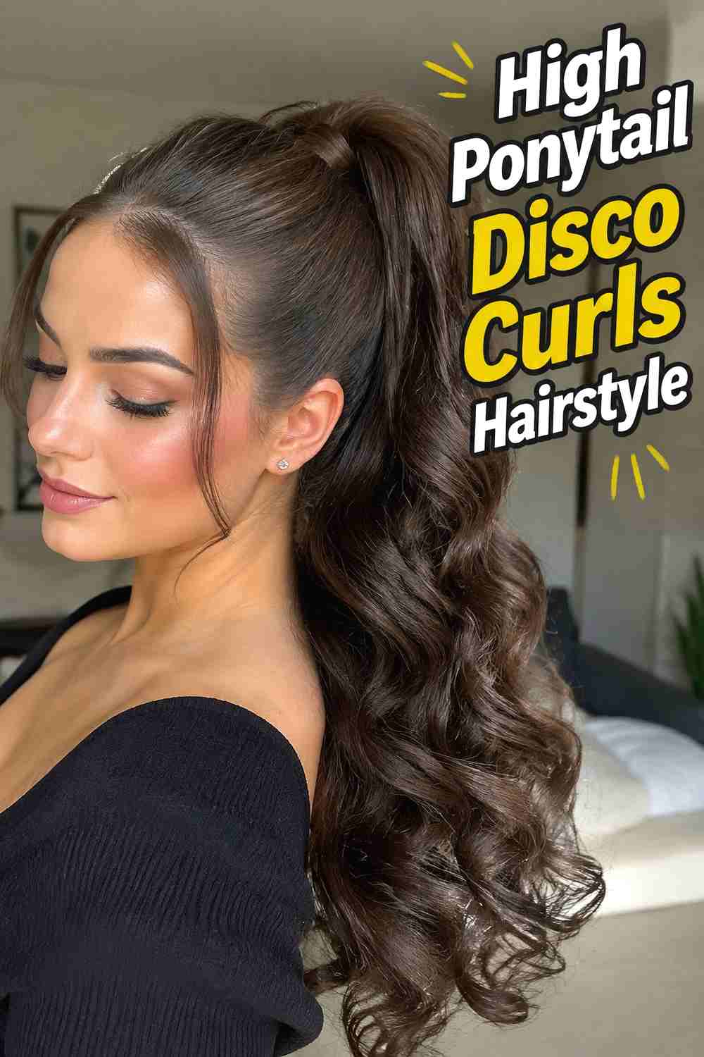 8. High Ponytail Disco Curls Hairstyle
