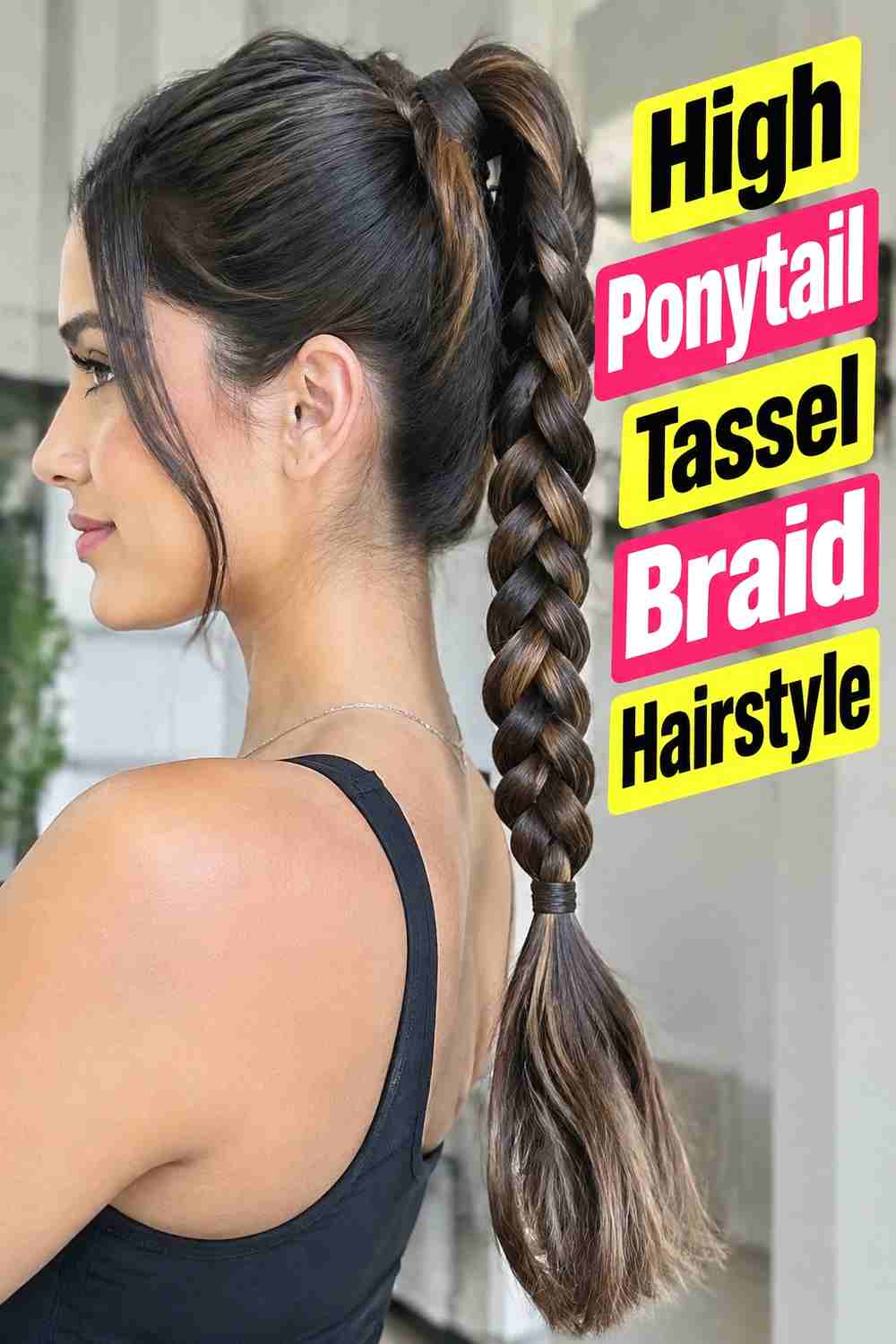 4. High Ponytail Tassel Braid Hairstyle