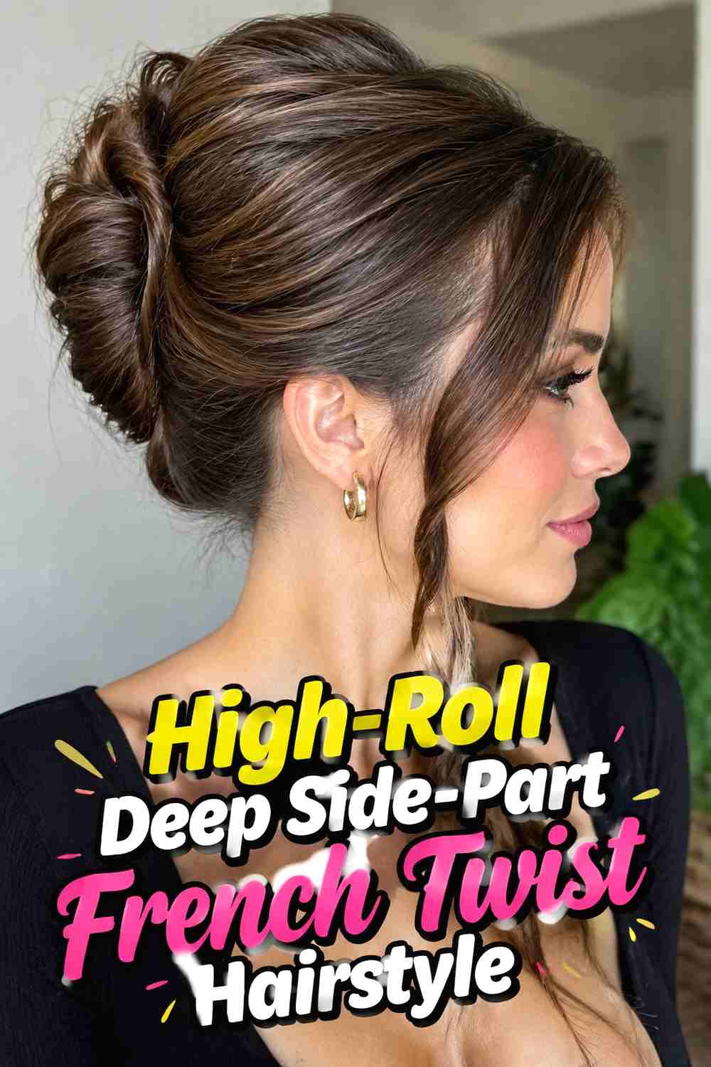 5. High Roll Deep Side Part French Twist Hairstyle