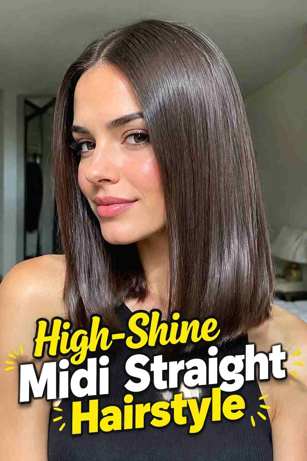 17. High Shine Midi Straight Hairstyle
