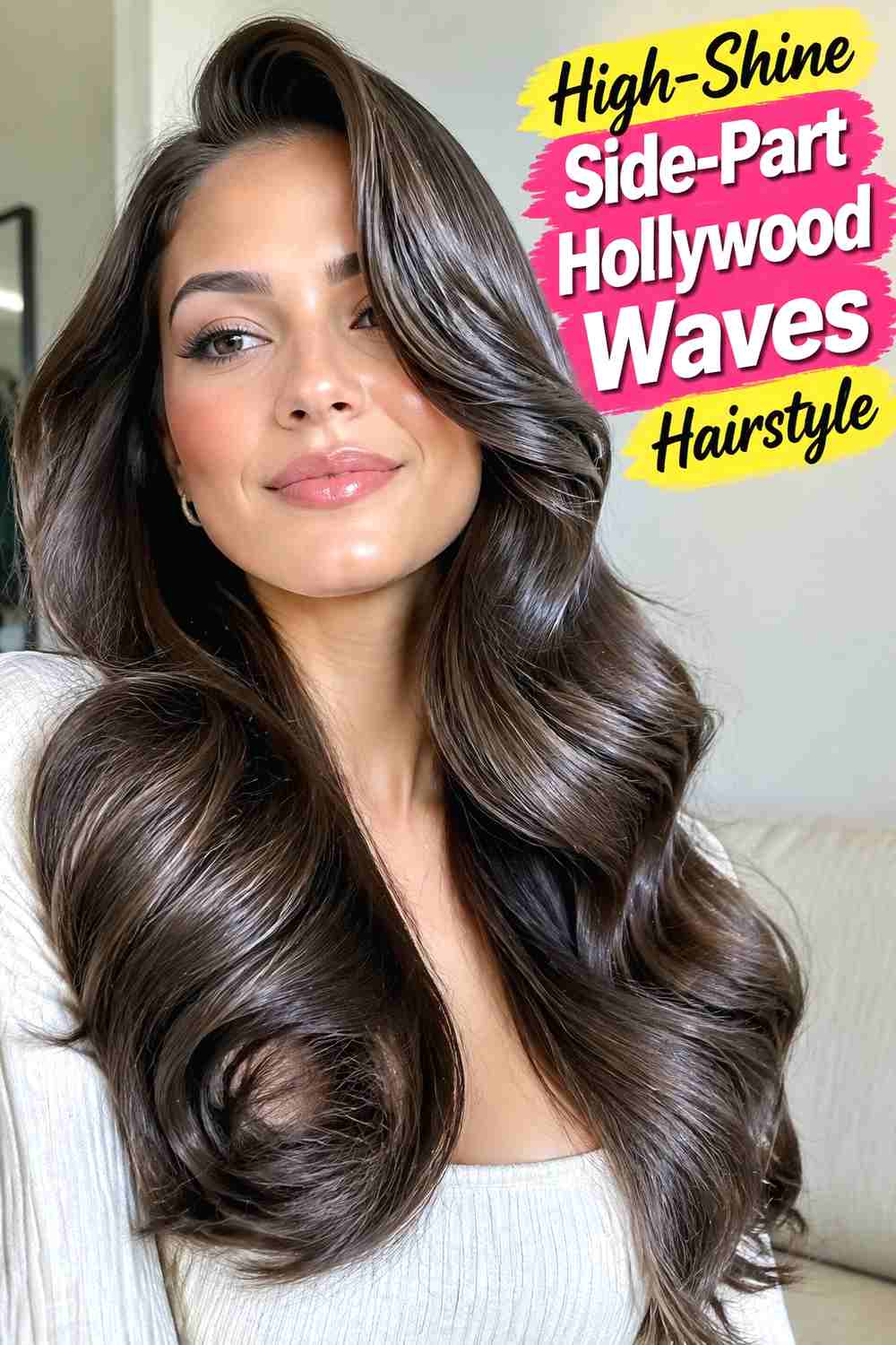 14. High Shine Side Part Hollywood Waves Hairstyle