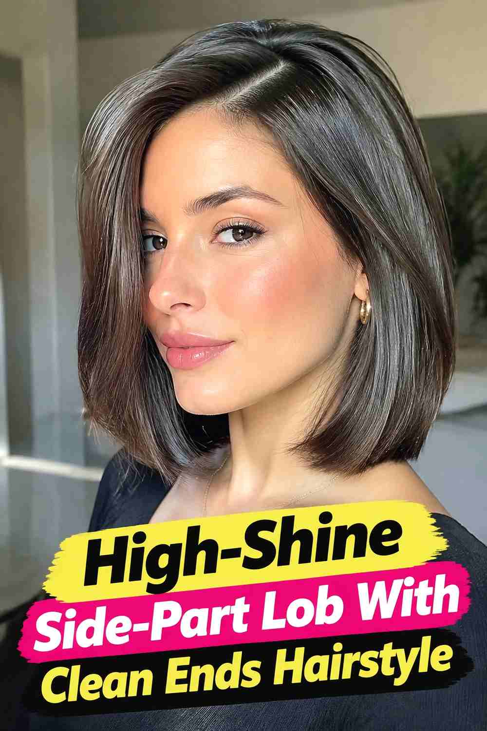 19. High Shine Side Part Lob With Clean Ends Hairstyle