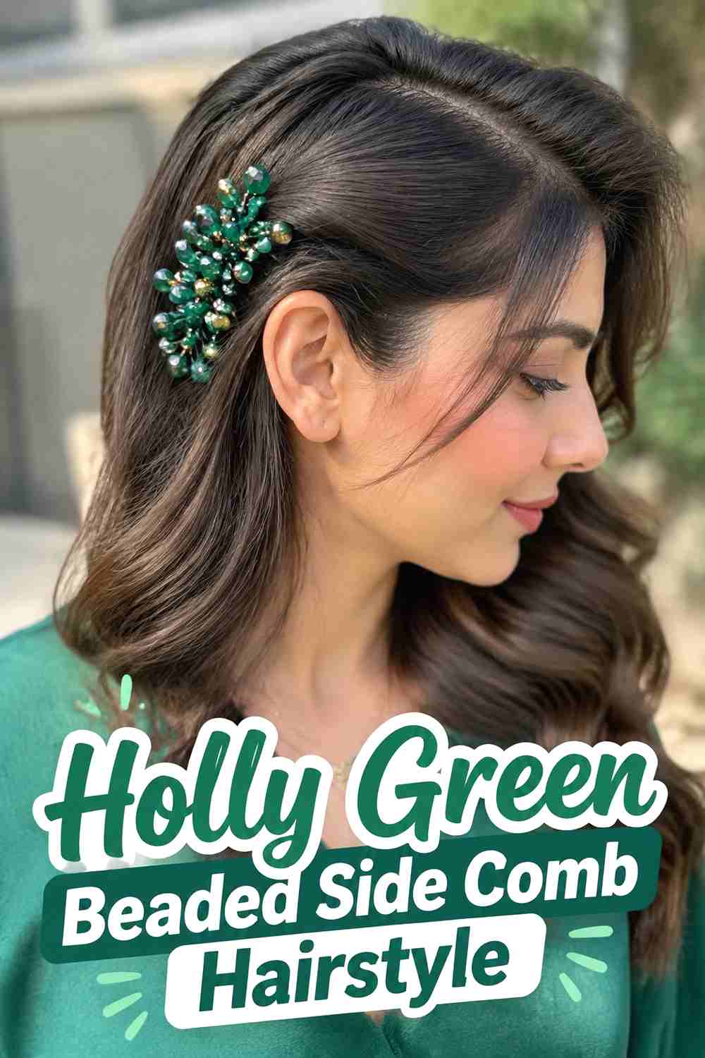 3. Holly Green Beaded Side Comb Hairstyle