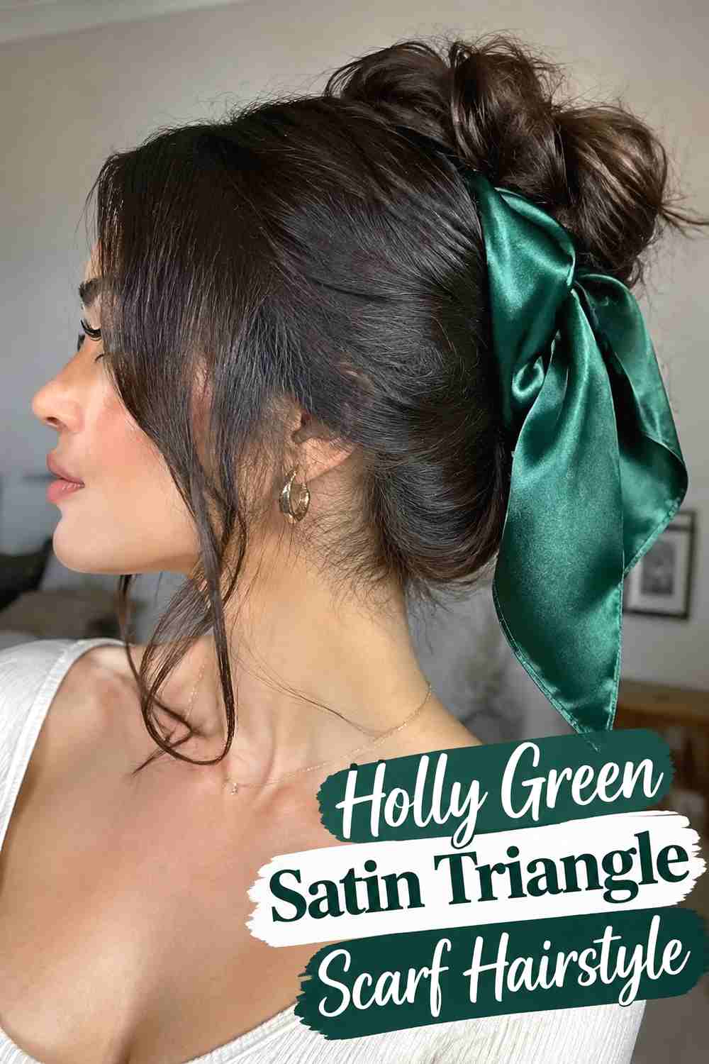 13. Holly Green Satin Triangle Scarf Hairstyle