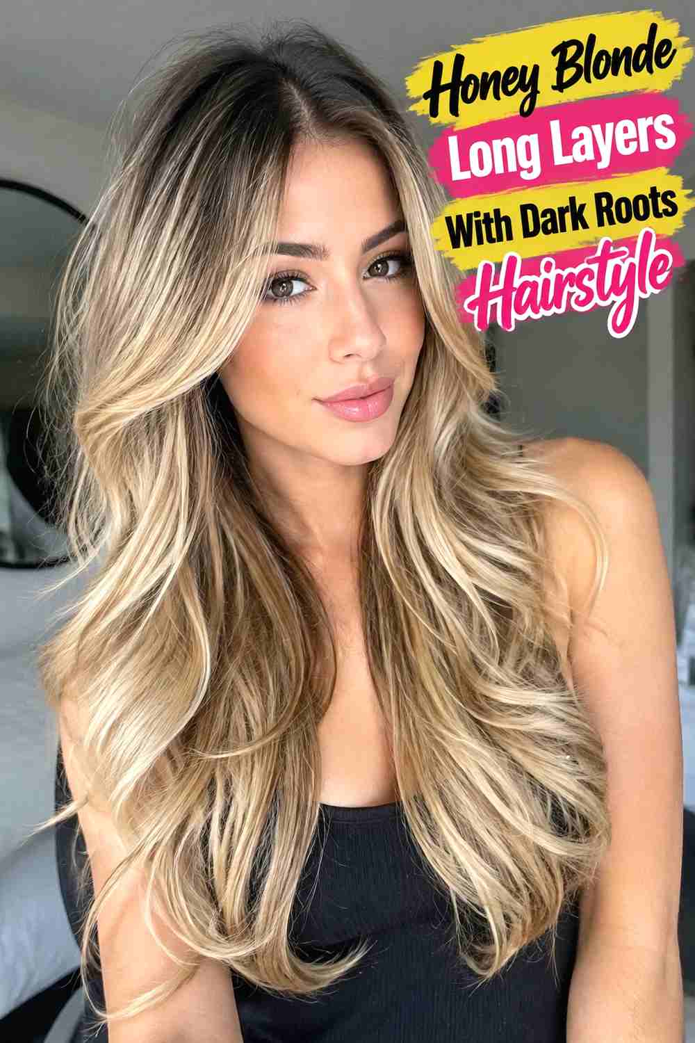 10. Honey Blonde Long Layers With Dark Roots Hairstyle