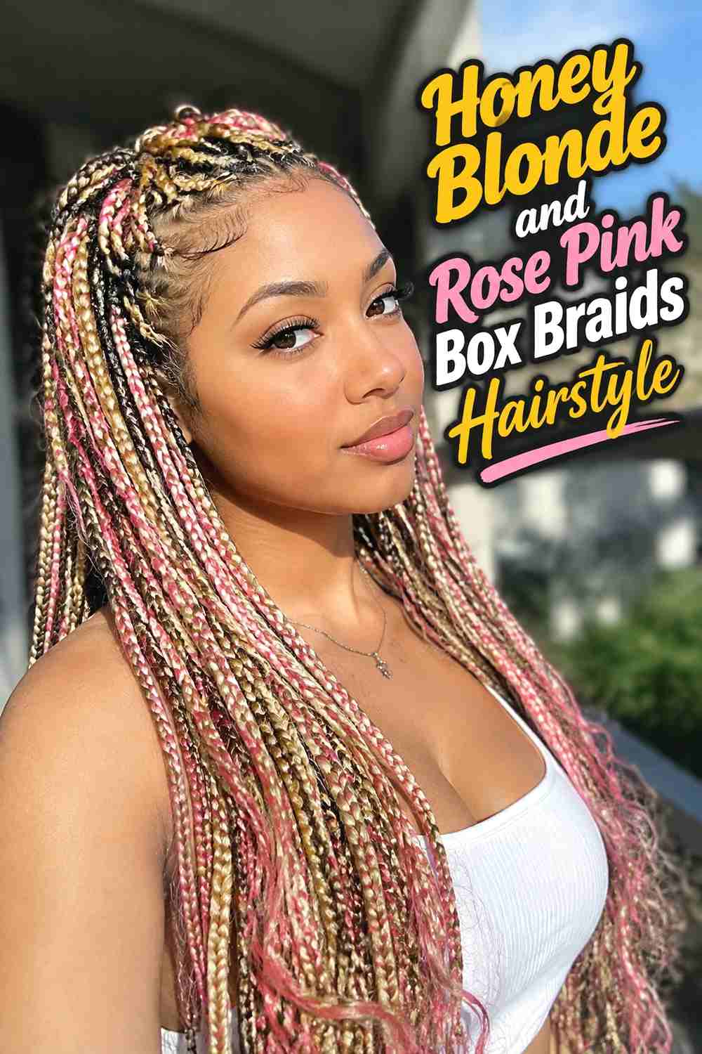 8. Honey Blonde And Rose Pink Box Braids Hairstyle