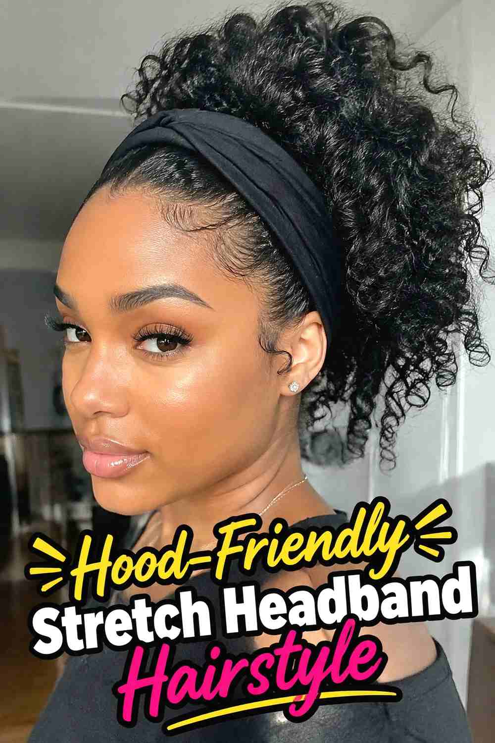 16. Hood Friendly Stretch Headband Hairstyle